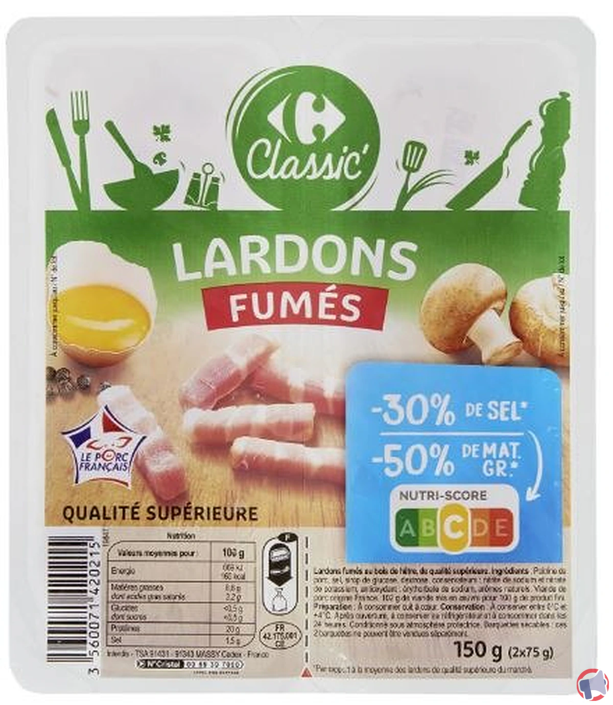 Rappel de produit : Lardons fumés de la marque Carrefour Classic' pour risque de contamination