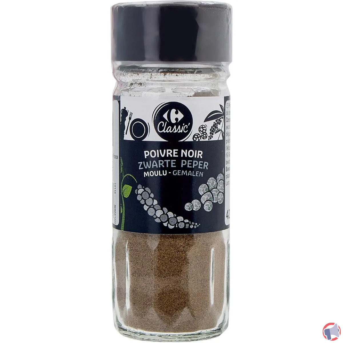 Rappel produit : poivre noir moulu Carrefour Classic pour présence d'aflatoxines
