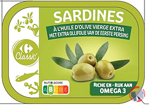 Rappel produit Sardines à l'huile d'olive vierge extra CARREFOUR Classic