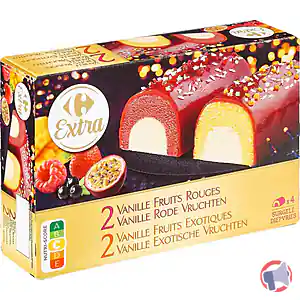 Rappel produit Bûchettes glacées 2 Vanille Fruits Rouges / 2 Vanille Fruits exotiques Carrefour Extra CARREFOUR EXTRA
