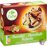 Rappel produit Carrefour Extra Cône chocolat pistache avec morceaux de noisettes caramélisées x6