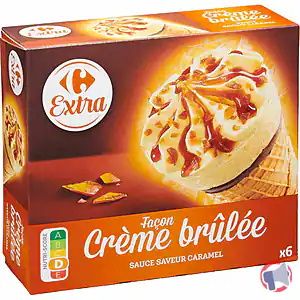 Rappel produit Cône façon crème brûlée sauce saveur caramel x6 Carrefour Extra