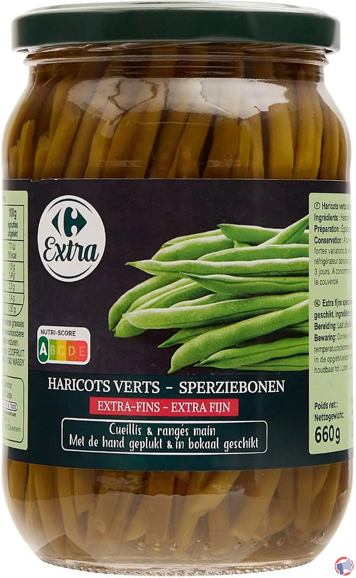 Rappel de haricots verts Carrefour EXTRA pour risque de corps étranger