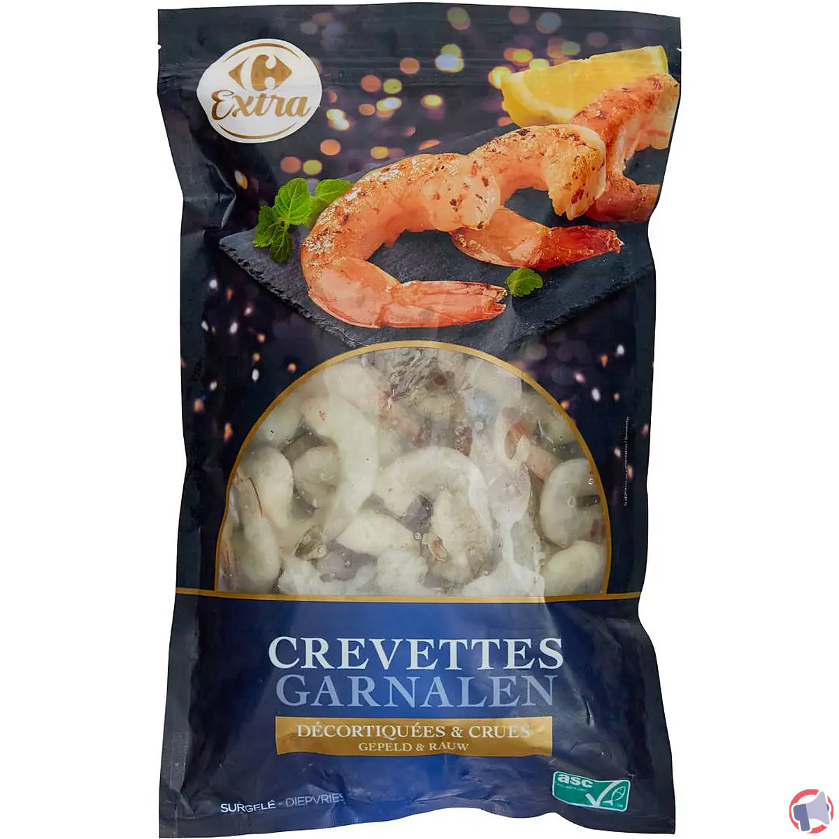 Rappel de produit : Queues de crevettes décortiquées crues ASC 720g de la marque Carrefour Extra