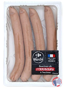 Rappel produit SAUCISSE STRASBOURG À L’ANCIENNE X4 300G CARREFOUR LE MARCHE