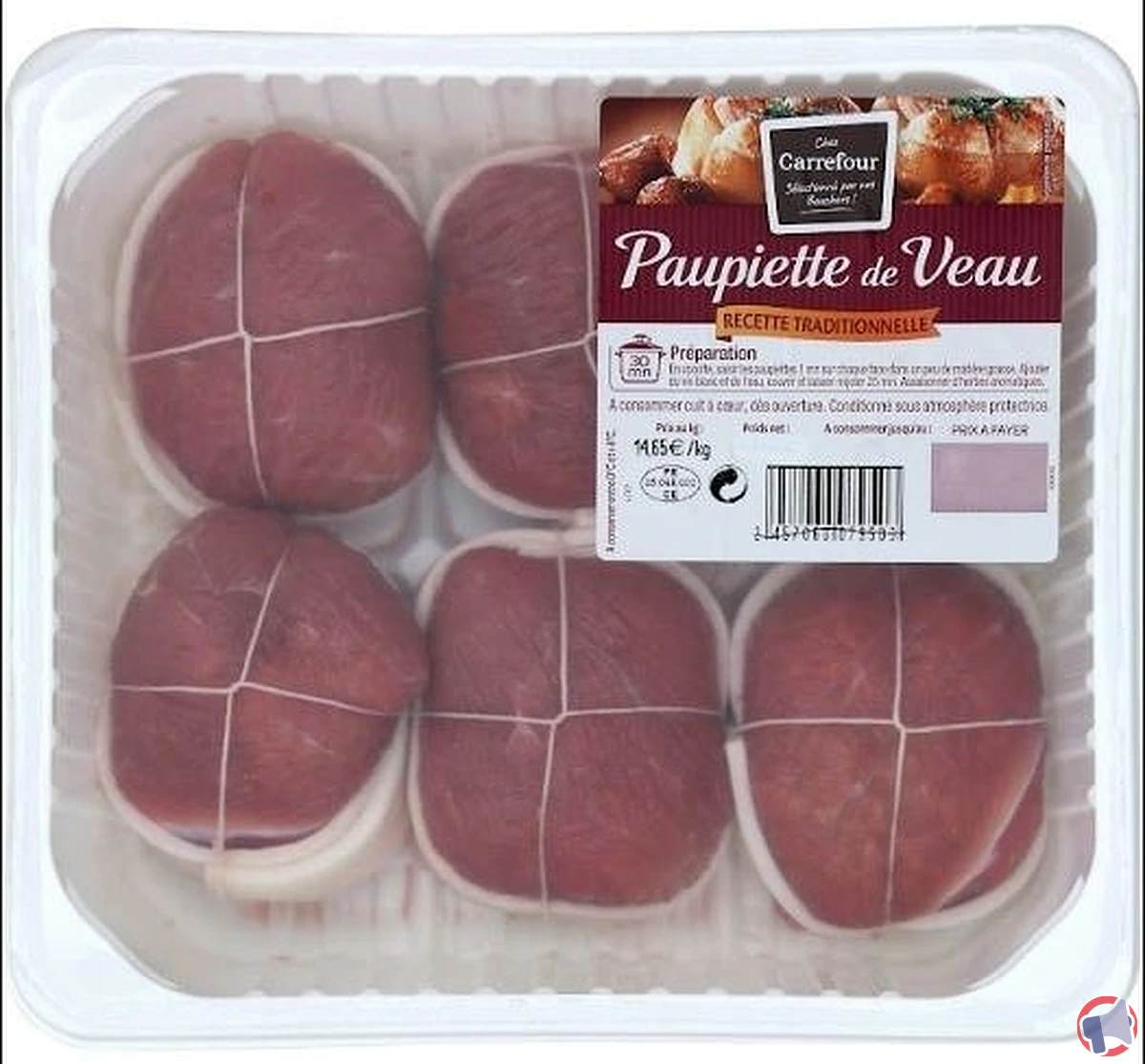 Rappel produit : Carrefour Selection bouch paupiette veau recette tradit