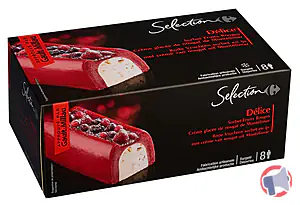Rappel produit Délice sorbet fruits rouges coeur glacé crème de nougat de Montelimard Carrefour Sélection