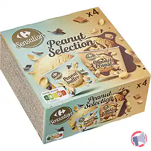 Rappel produit Assortiment mini pots Peanut Selection _ Peanut butter-Caramel Peanut 240g Carrefour Sensation