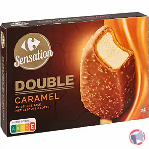 Rappel produit Bâtonnets Double - Caramel au beurre salé x4 Carrefour Sensation