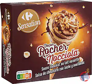 Rappel produit Cône façon Rocher nocciola sauce chocolat au lait noisette x6 Carrefour Sensation