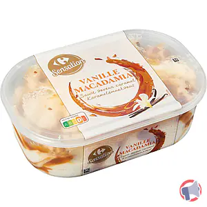 Rappel produit Crème glacée VANILLE MACADAMIA Sauce saveur caramel CARREFOUR SENSATION