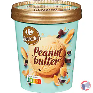 Rappel produit Pot glace Peanut butter 500ml 300g Carrefour Sensation