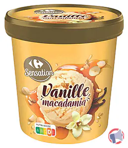 Rappel produit Pot glace Vanille macadamia 500ml 295g Carrefour Sensation