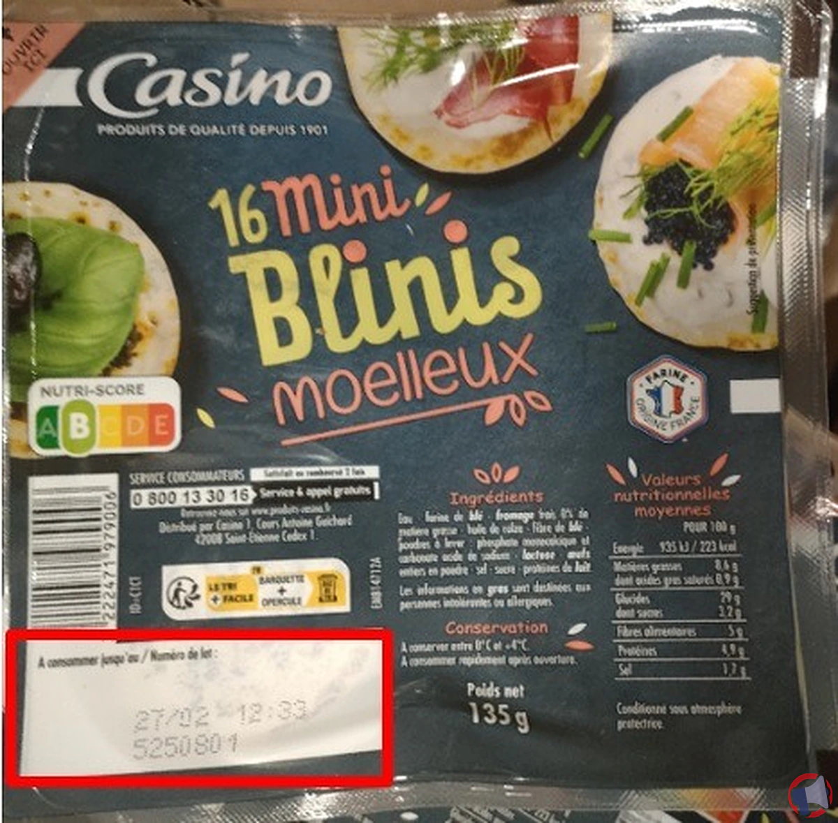 Rappel de produit : mini blinis moelleux Casino pour risque de listériose