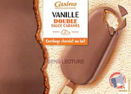 Rappel produit CASINO Bâtonnets vanille double sauce caramel enrobage chocolat au lait x4 340g / 440ml CASINO