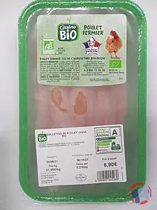 Rappel produit Aiguillettes de poulet Bio jaune Casino Bio