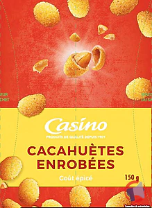 Rappel produit Cacahuètes enrobées goût épicé, 150g, Casino Casino