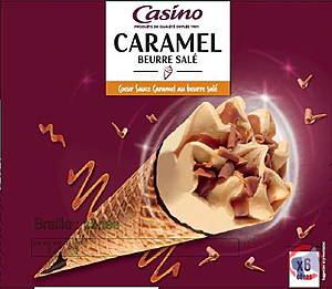 Rappel produit Cônes glacés x6 720ml CASINO Vanille/Fraise, Caramel Beurre salé, Vanille/Chocolat CASINO