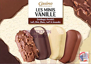 Rappel produit Les minis vanille enrobages chocolats lait, noir, blanc, lait & amandes x8 250,4g / 360ml CASINO CASINO
