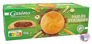 Rappel produit Sablés fourrés goût cacao noisette 125g CASINO CASINO