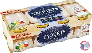 Rappel produit Yaourts au lait entier 4 saveurs Vanille - Citron - Coco - Fraise 8 x125g Casino Casino