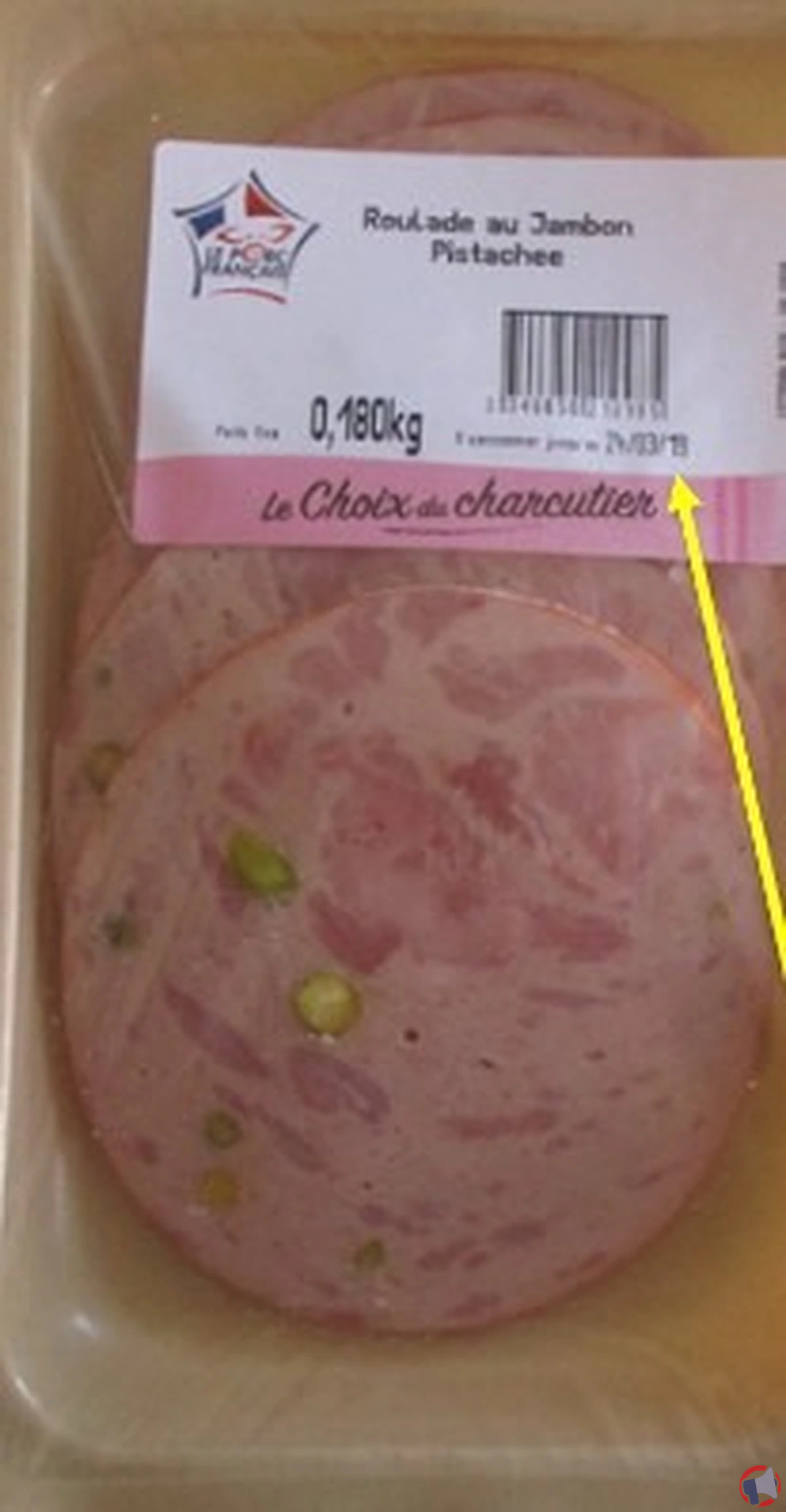 Rappel de roulade au jambon pistachée de la marque Le Choix du Charcutier