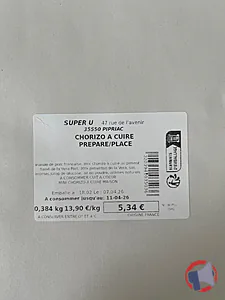 Rappel produit Chorizo à cuire préparé sur place