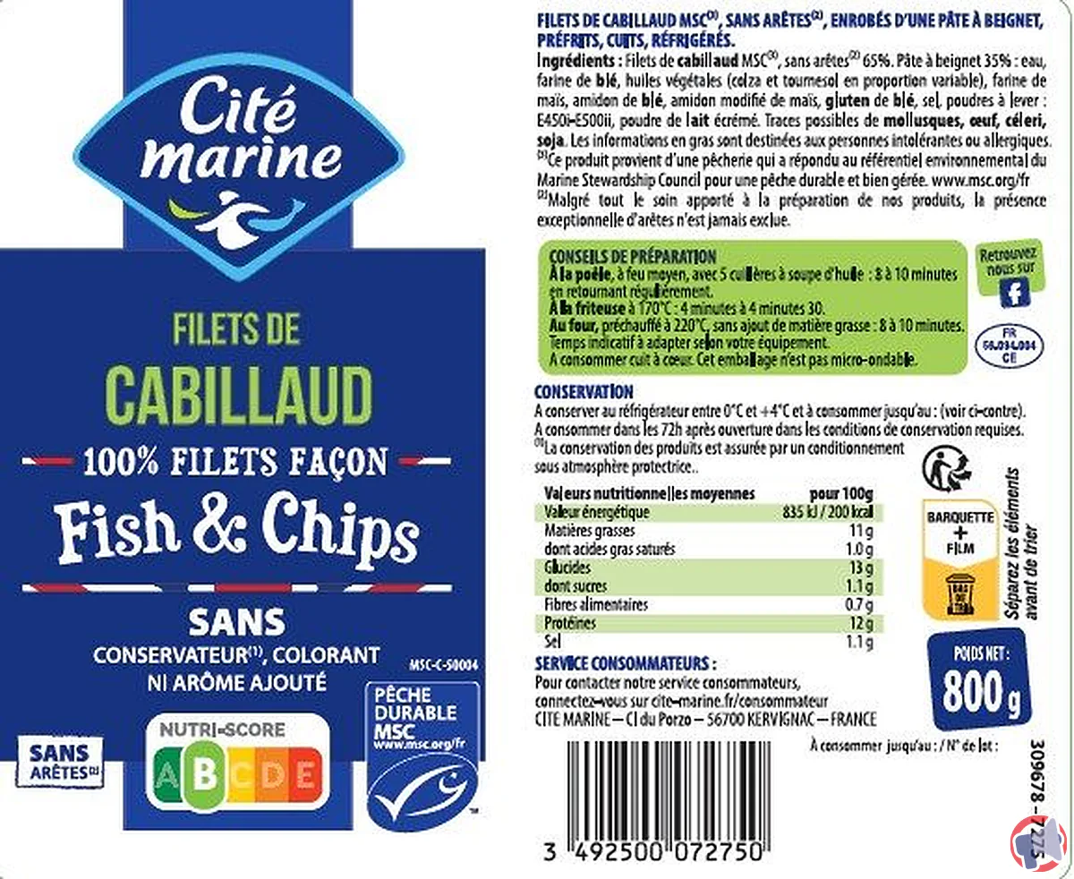 Rappel : Filets de cabillaud façon fish de Cite Marine