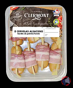 Rappel produit 8 cervelas alsaciens bardés de poitrine fumée CLERMONT