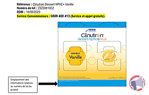Rappel produit Dessert HPHC+ 2kcal Vanille 200g CLINUTREN