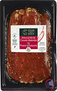 Rappel produit AIGUILLETTES DE CANARD MARINEES AU PIMENT ESPELETTE CLOS SAINT SOZY