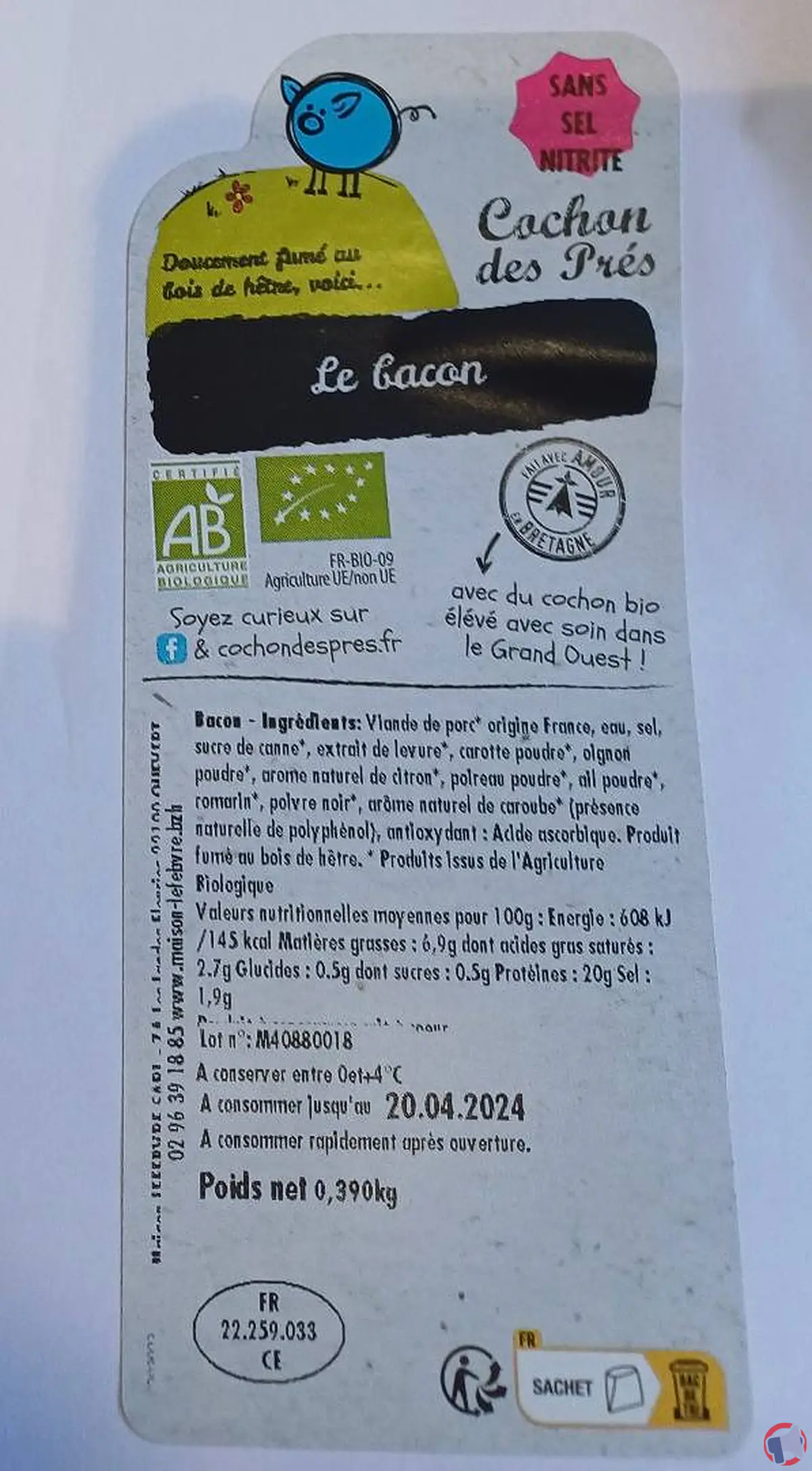 Rappel de produit : Bacon bio de la marque Cochon des prés pour risque de salmonelle