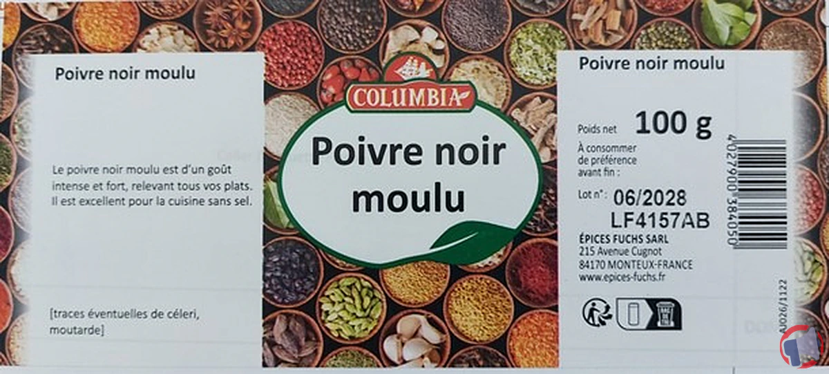 Rappel de produit : poivre noir moulu Columbia pour présence d'aflatoxines