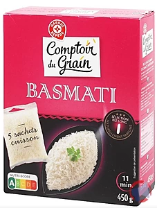 Rappel produit RIZ LONG BLANCHI BASMATI 5X90G – 450G COMPTOIR DU GRAIN