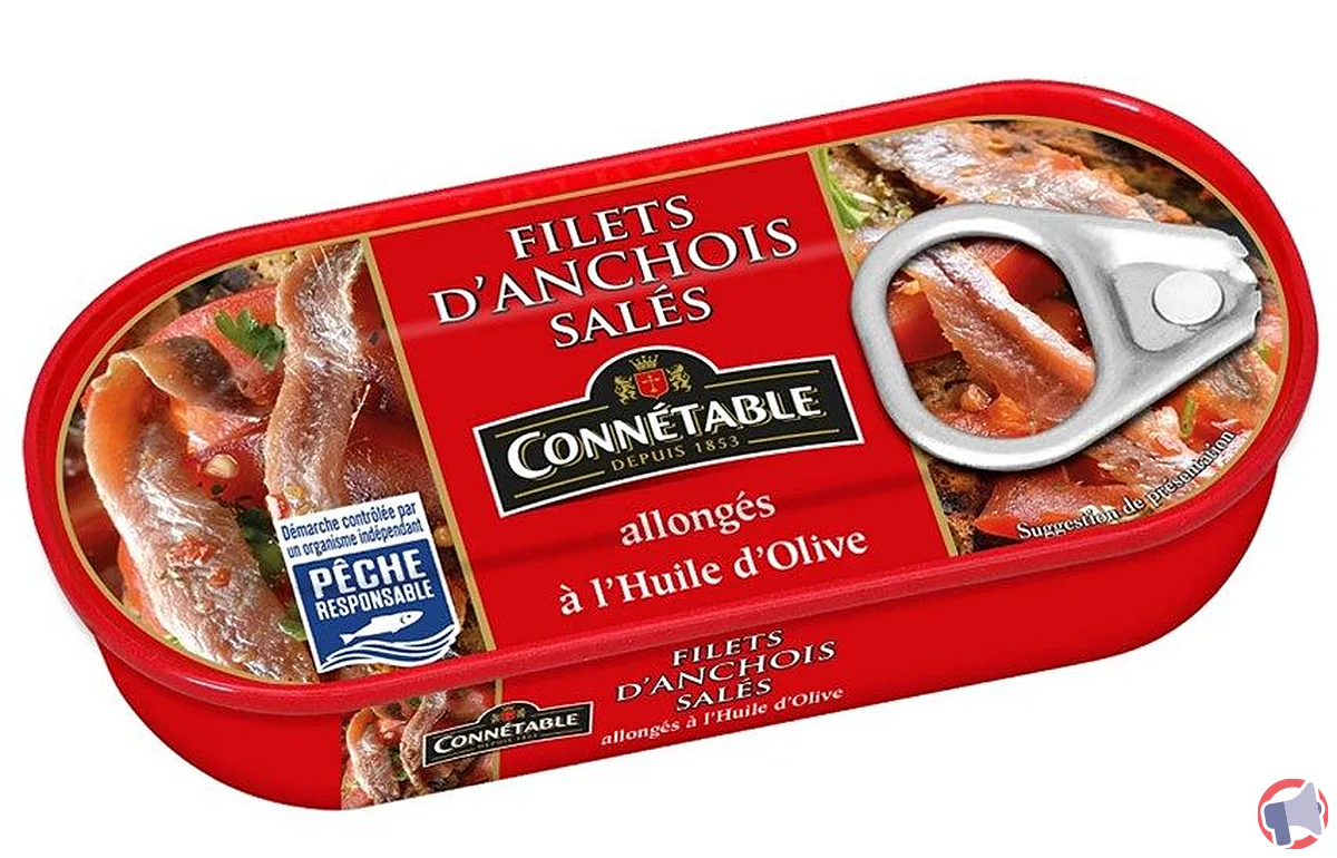 Rappel de Filets d'anchois salés à l'huile d'olive vierge extra de la marque Connétable pour risque d'histamine