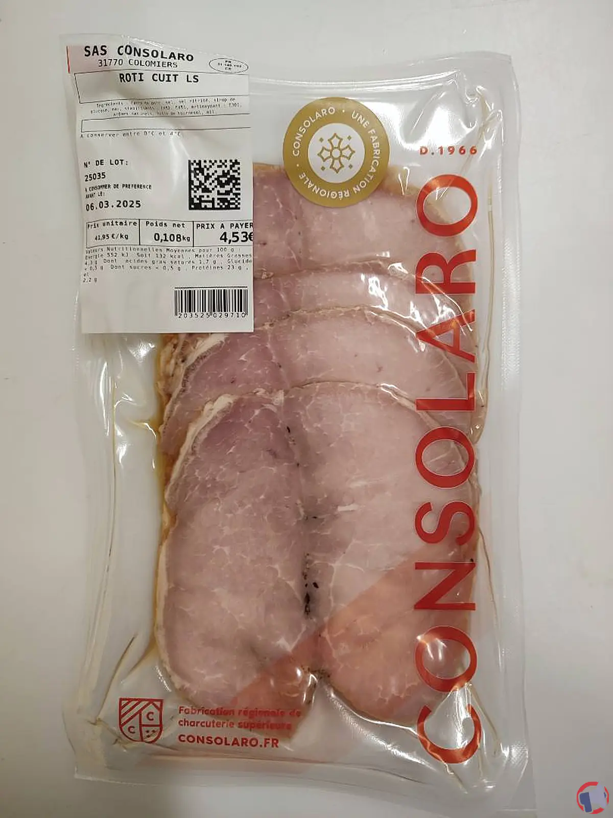 Rappel de produit : rôti cuit tranché sous-vide de la marque Consolaro
