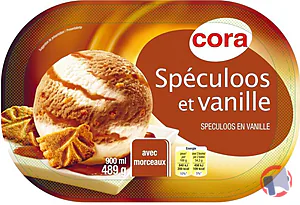 Rappel produit Bac crème glacée spéculoos et vanille 900 ml - 489 g CORA