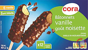 Rappel produit bâtonnets vanille goût noisette 12x60 mL cora cora