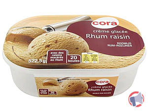 Rappel produit crème glacée rhum raisin bac 1L cora cora