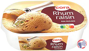Rappel produit crème glacée rhum raisin bac 1L cora cora