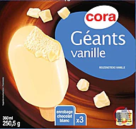 Rappel produit Géants vanille / chocolat blanc x3 360 ml – 250.5 g CORA (photo numéro 1)