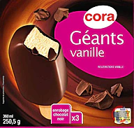 Rappel produit Géants vanille / chocolat noir x3 360 ml – 250.5 g CORA (photo numéro 1)