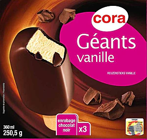 Rappel produit Géants vanille / chocolat noir x3 360 ml – 250.5 g CORA