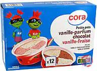 Rappel produit cora petit pot x12 vanille/fraise-vanille/parfum chocolat cora 368g
