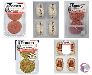 Rappel produit 2 FILETS DE POULET FACON HACHE, 4 BALLOTINS POULET MOUTARDE, 2 CUISSES DE POULET FACON HACHE, 2 BURGERS POULET LEGUMES, 4 BALLOTINS POULET MEDITERRANE CORICO