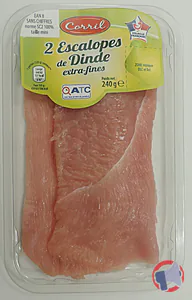 Rappel produit 2 escalopes de dinde extra-fines 240G CORRIL