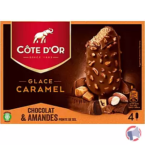 Rappel produit 4 Batonnets Vanille/Chocolat et Noisette ; 4 Batonnets Chocolat /Chocolat et Noisette ; 4 Batonnets Caramel /Chocolat et Amandes Cote d'Or