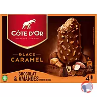 Rappel produit Cote d'Or MONDELEZ 4 Batonnets de glace Caramel enrobage Lait Amandes , Cote d'OR