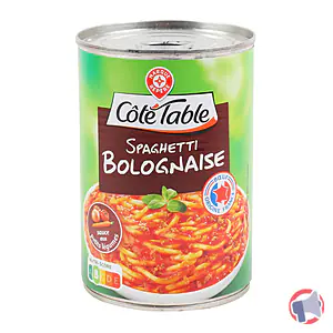 Rappel produit SPAGHETTI BOLOGNAISE BOITE 415G COTE TABLE