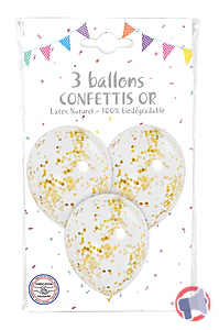 Rappel produit 3 ballons confettis OR Cotillons d'Alsace